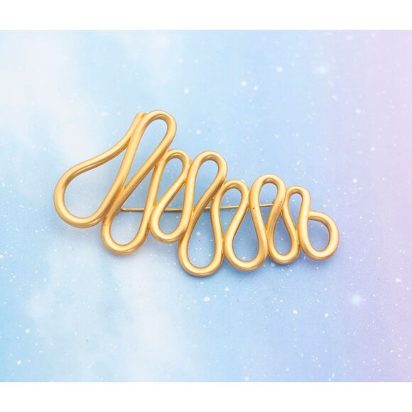 Large Vintage Golden Wavy Wavelines Brooch | Gold Tone Brooch | J22 - Picture 2 of 3